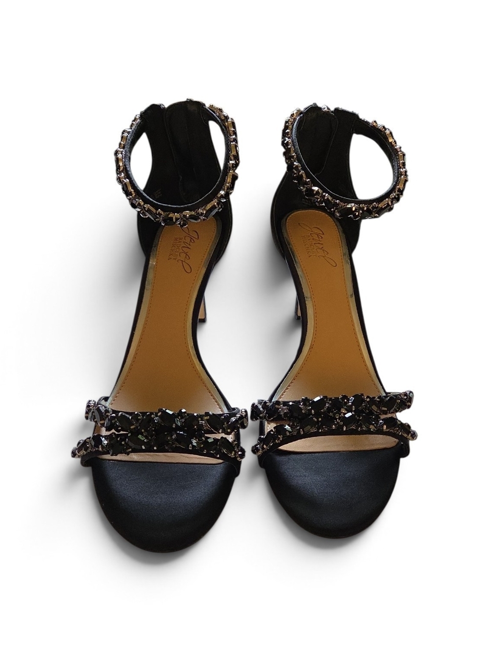 Badgley Mischka Black Crystal-Ankle Strap Heels